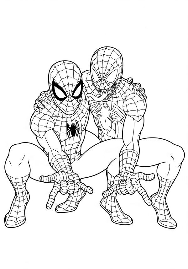 Spiderman and Venom in an epic showdown coloring page