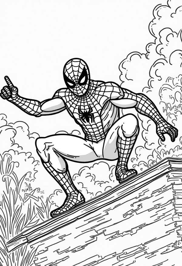 Spiderman high-fiving kids in the park coloring page
