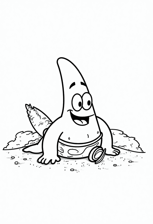 Patrick napping under a rock in Bikini Bottom coloring page