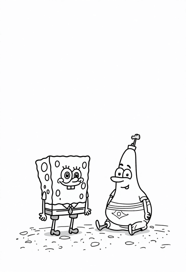 Spongebob and Gary watching TV at home coloring page