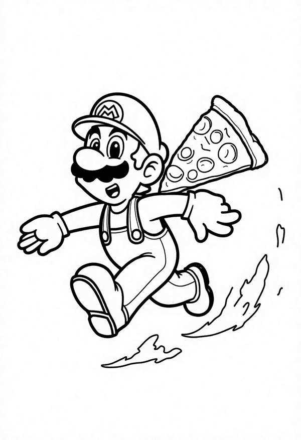 Mario caught in a pizza delivery race coloring page