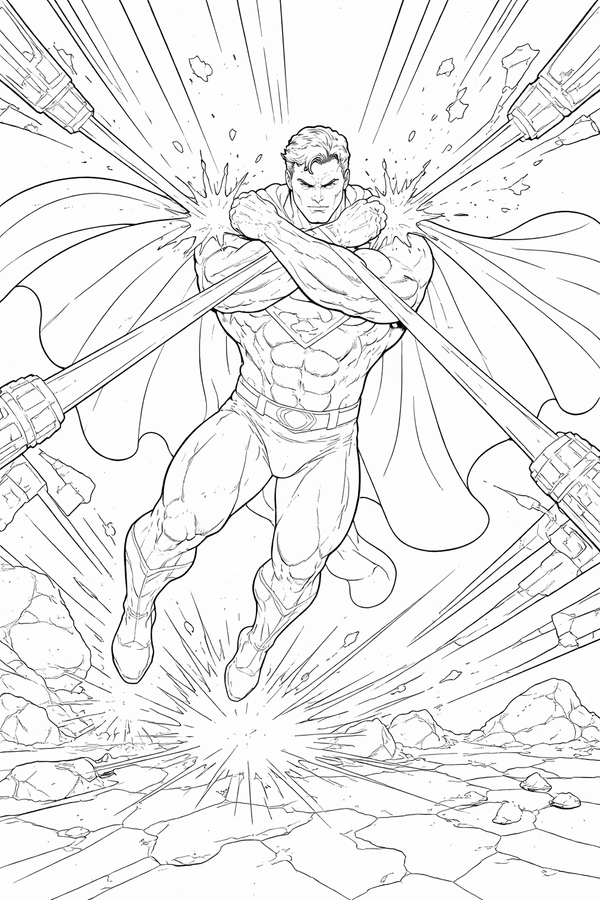 Superman deflecting laser beams coloring page