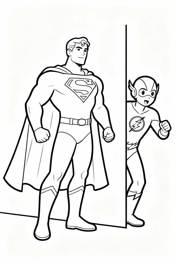 Superman playing hide and seek with The Flash coloring page