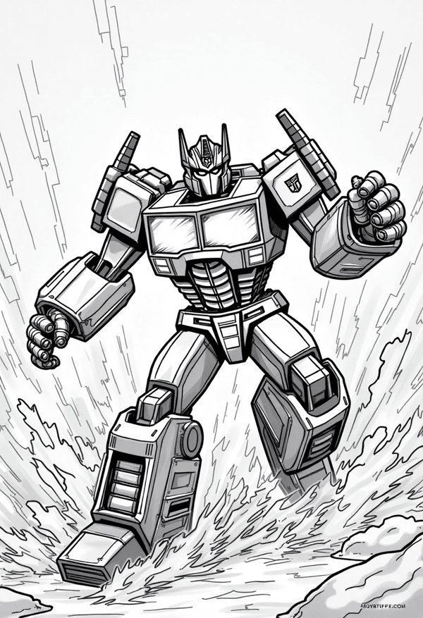 Autobots escaping a fiery explosion coloring page