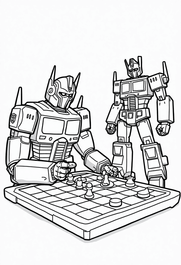 Megatron playing chess with Optimus Prime coloring page