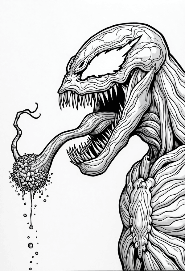 Venom using his long tongue to grab a snack coloring page