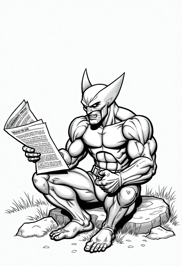 Wolverine reading a newspaper at the park coloring page