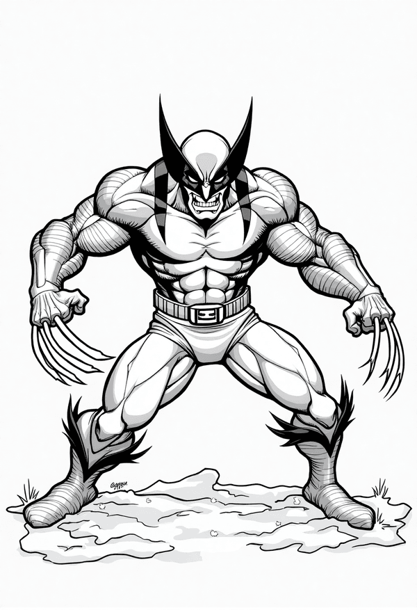 Wolverine showing his claws in the snow coloring page