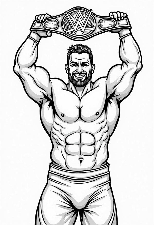 Champ raising the belt over their head coloring page