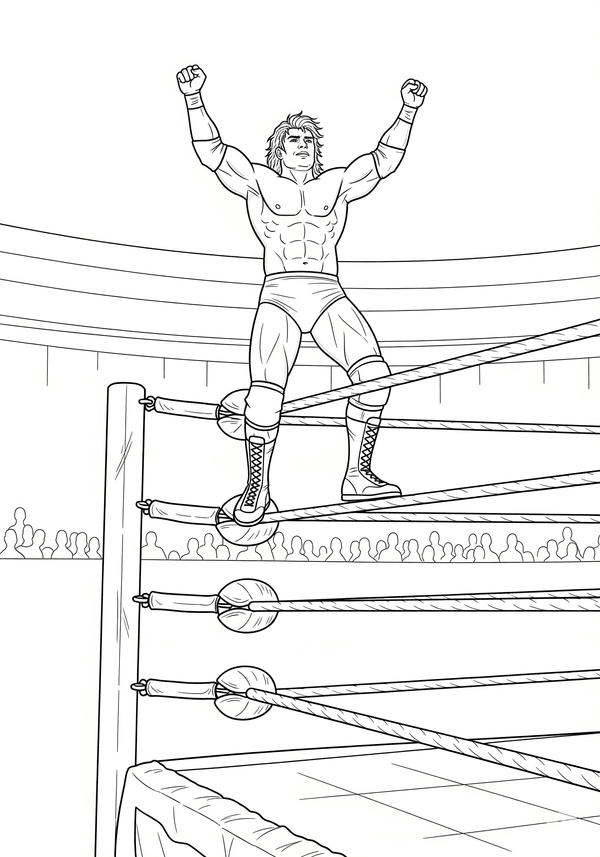 Wrestler celebrating on the turnbuckle coloring page