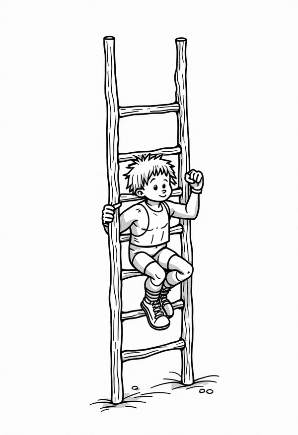 Wrestler climbing the ladder for the title coloring page